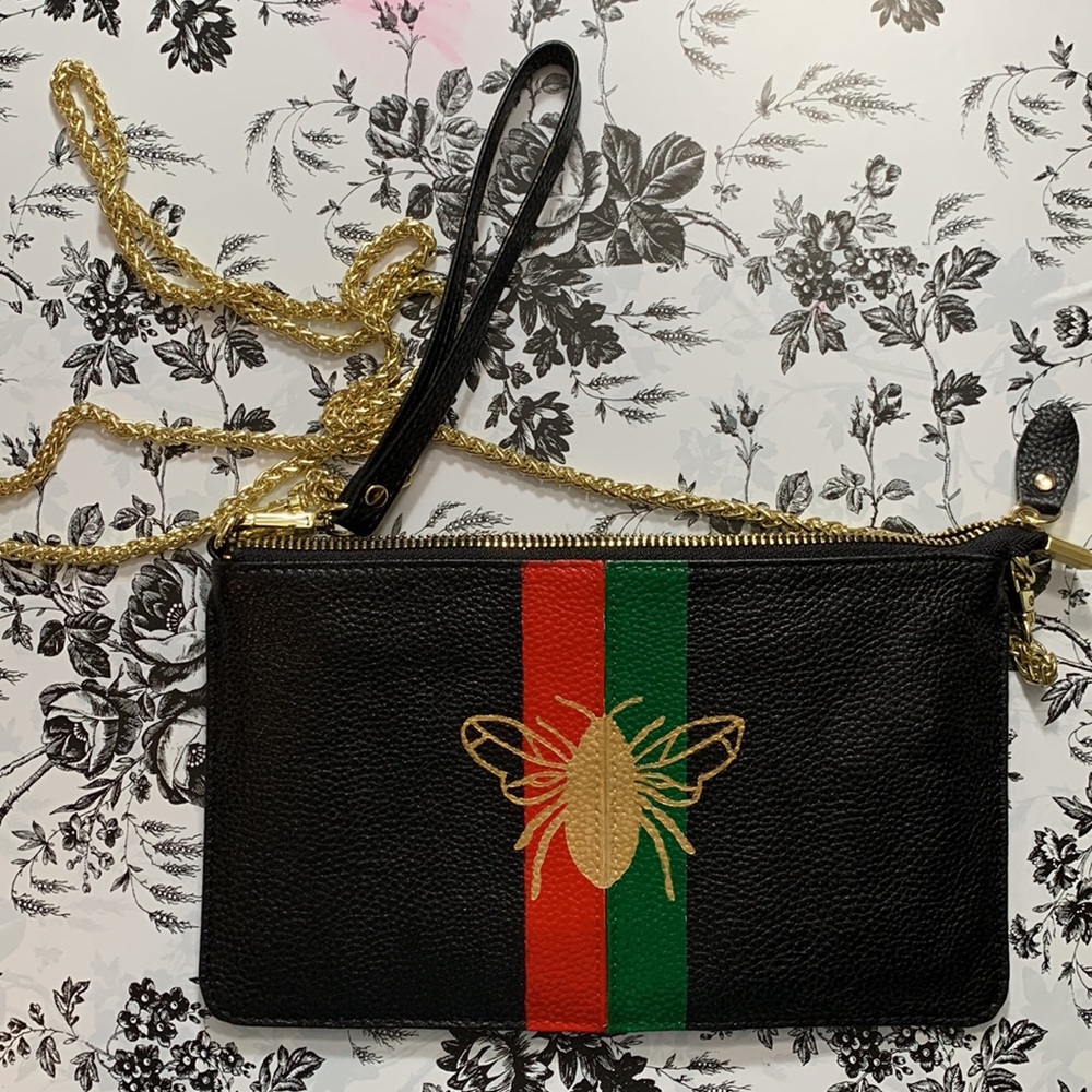 Hand painted Leather Clutch Bag Wristlet NEW